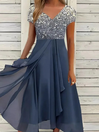 Damen lässiges Vintage-Blumenkleid | Midi – Silber-Blau