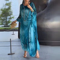 Sophie | Damen Langarm Maxikleid Fließendes Rundhals Abendkleid – Blau