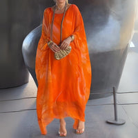Sophie | Damen Langarm Maxikleid Fließendes Rundhals Abendkleid – Orange