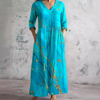 Langärmeliges florales Sommerkleid für Damen | Maxi – Türkis
