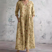 Langärmeliges florales Sommerkleid für Damen | Maxi – Gelb