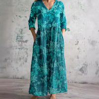 Langärmeliges florales Sommerkleid für Damen | Maxi – Blaugrün