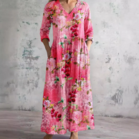 Langärmeliges florales Sommerkleid für Damen | Maxi – Pink