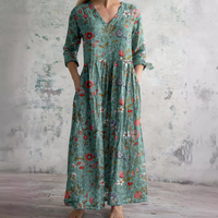 Langärmeliges florales Sommerkleid für Damen | Maxi – Grün