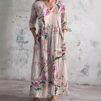 Langärmeliges florales Sommerkleid für Damen | Maxi – Rosa