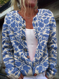 Charlotte | Damen Langarm Strick-Cardigan mit Blumenmuster – Stil 1
