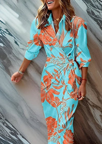 Annika | Damen Langarmkleid gestreiftes Wickelkleid mit V-Ausschnitt – Türkis