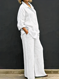 Damen Langarmshirt-und-Hosen-Set | Elegante – Weiß