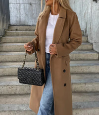 Damen Langer Mantel mit Doppelter Knopfreihe und Reverskragen – Khaki