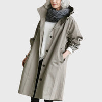 Clara | Damen Langer Wasserabweisender Kapuzen-Trenchcoat Weite Passform – Grau
