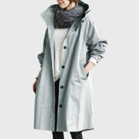 Clara | Damen Langer Wasserabweisender Kapuzen-Trenchcoat Weite Passform – Hellblau