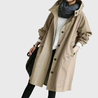 Clara | Damen Langer Wasserabweisender Kapuzen-Trenchcoat Weite Passform – Braun
