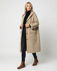 Annika | Damen Langer Wasserabweisender Windproof Trench Coat mit Kapuze – Beige