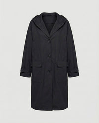 Annika | Damen Langer Wasserabweisender Windproof Trench Coat mit Kapuze – Schwarz
