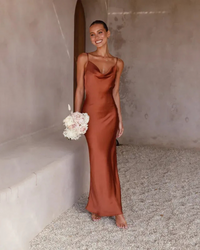 Damen langes elegantes Kleid für Hochzeitsgäste | Maxi – Braun