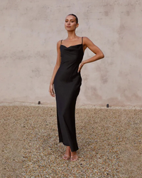 Damen langes elegantes Kleid für Hochzeitsgäste | Maxi – Schwarz