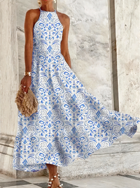 Damen langes Neckholder-Sommerkleid - | Maxi – Hellblau