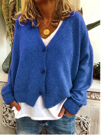 Frieda | Damen Leichter V-Ausschnitt Geknöpfter Oversized Cardigan – Blau