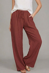 Charlotte | Damen Leinen Wide Leg Pants mit elastischem Kordelzugbund – Schwarz