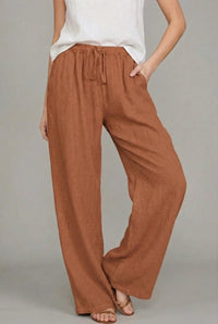Charlotte | Damen Leinen Wide Leg Pants mit elastischem Kordelzugbund – Orange