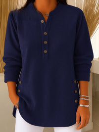 Sophie | Damen Longline Gerippte Henley-Tunika Seitenknopf-Detail – Marine