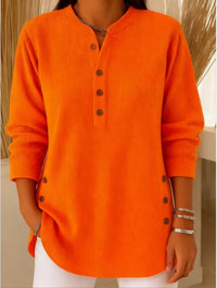 Sophie | Damen Longline Gerippte Henley-Tunika Seitenknopf-Detail – Orange