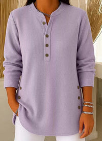 Sophie | Damen Longline Gerippte Henley-Tunika Seitenknopf-Detail – Lavendel