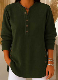 Sophie | Damen Longline Gerippte Henley-Tunika Seitenknopf-Detail – Dunkelgrün