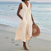 Damen luftiges ärmelloses Strandkleid | Midi – Braun