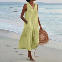 Damen luftiges ärmelloses Strandkleid | Midi – Grün