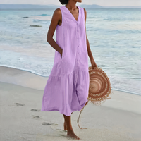 Damen luftiges ärmelloses Strandkleid | Midi – Lila