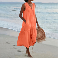 Damen luftiges ärmelloses Strandkleid | Midi – Orange