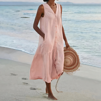 Damen luftiges ärmelloses Strandkleid | Midi – Rosa