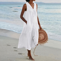 Damen luftiges ärmelloses Strandkleid | Midi – Weiß