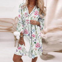 Damen luftiges Boho-Sommerkleid | Mini – Weiß-Rosa