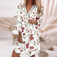 Damen luftiges Boho-Sommerkleid | Mini – Weiß-Rot