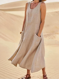 Damen luftiges Sommerkleid mit Taschen | Midi – Khaki