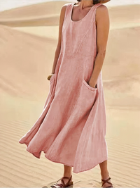 Damen luftiges Sommerkleid mit Taschen | Midi – Rosa
