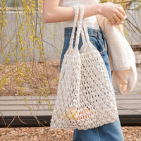 Mia | Damen Makramee Tote Bag aus Baumwolle gehäkelte Einkaufstasche – Weiß