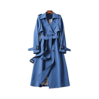 Damen Mantel mit doppelreihiger Knopfleiste und Taillengürtel – Blau