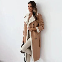 Damen Mantel mit zweireihigem Knopfverschluss und breitem Kragen – Khaki