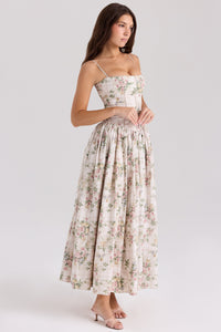 Damen Midi-Kleid mit Spaghettiträgern und Korsett-Nähten am Oberteil – Aprikose