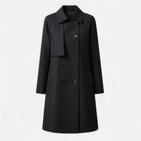 Clara | Damen Midi Wollmix Trench Coat mit Doppelknopfleiste – Schwarz