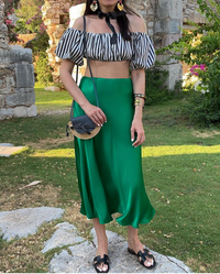Damen Midirock mit A-Linien-Form und Hoher Taille – Grün