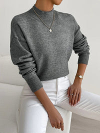 Elisabeth | Damen Mock-Turtleneck Langarm Relaxed-Fit Sweater – Dunkelgrau