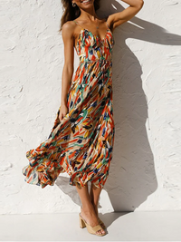 Damen modisches ärmelloses Sommerkleid | Midi – Rot/Orange