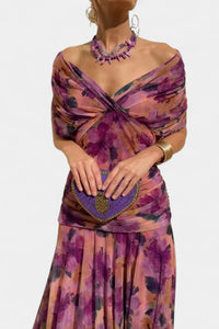 Greta | Damen Off-Shoulder Cocktailparty-Kleid figurbetontes Maxi-Abendkleid – Lila
