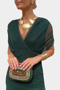 Greta | Damen Off-Shoulder Cocktailparty-Kleid figurbetontes Maxi-Abendkleid – Grün
