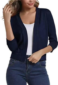 Katharina | Damen Offener Kurzjacken-Cardigan mit 3/4-Ärmeln – Saphirblau
