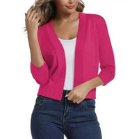 Katharina | Damen Offener Kurzjacken-Cardigan mit 3/4-Ärmeln – Rot